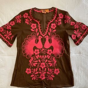 Tory Burch Pretty Peacock Embroidered Boho Tunic